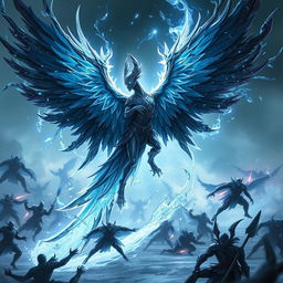 Anivia, the Cryophoenix, enveloped in black frost, executing a spectacular pentakill in the midst of an epic battle