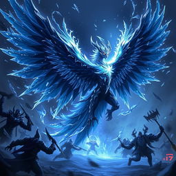 Anivia, the Cryophoenix, enveloped in black frost, executing a spectacular pentakill in the midst of an epic battle