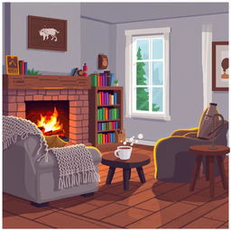 A cozy house interior crafted in pixel art style