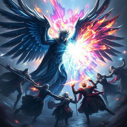 Anivia, the Cryophoenix, cloaked in dark shadows, performing an awe-inspiring pentakill against five opposing players