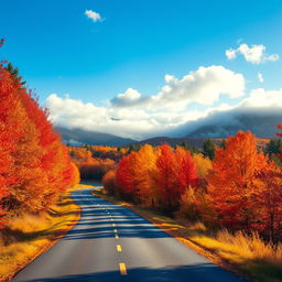 A picturesque country road in New Hampshire, winding through a breathtaking autumn landscape