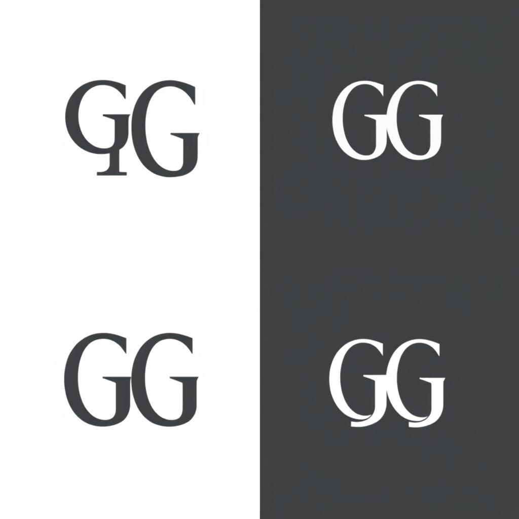 A series of monogram designs featuring the letters GG intertwined in a sleek, minimalist serif font