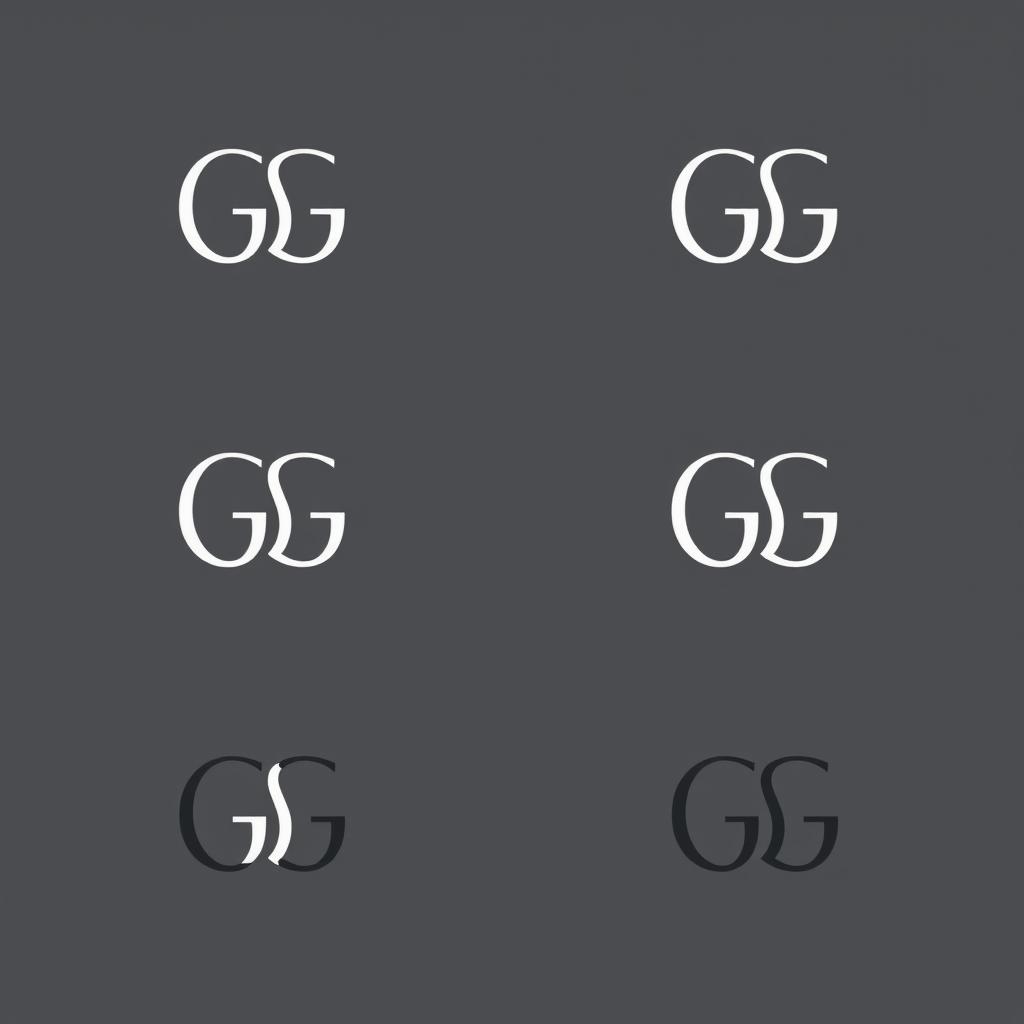 A series of monogram designs featuring the letters GG intertwined in a sleek, minimalist serif font