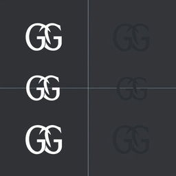 A series of monogram designs featuring the letters GG intertwined in a sleek, minimalist serif font