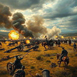 A vivid depiction of the Battle of Gettysburg during the American Civil War, showcasing a chaotic and intense battlefield with soldiers in period-accurate uniforms