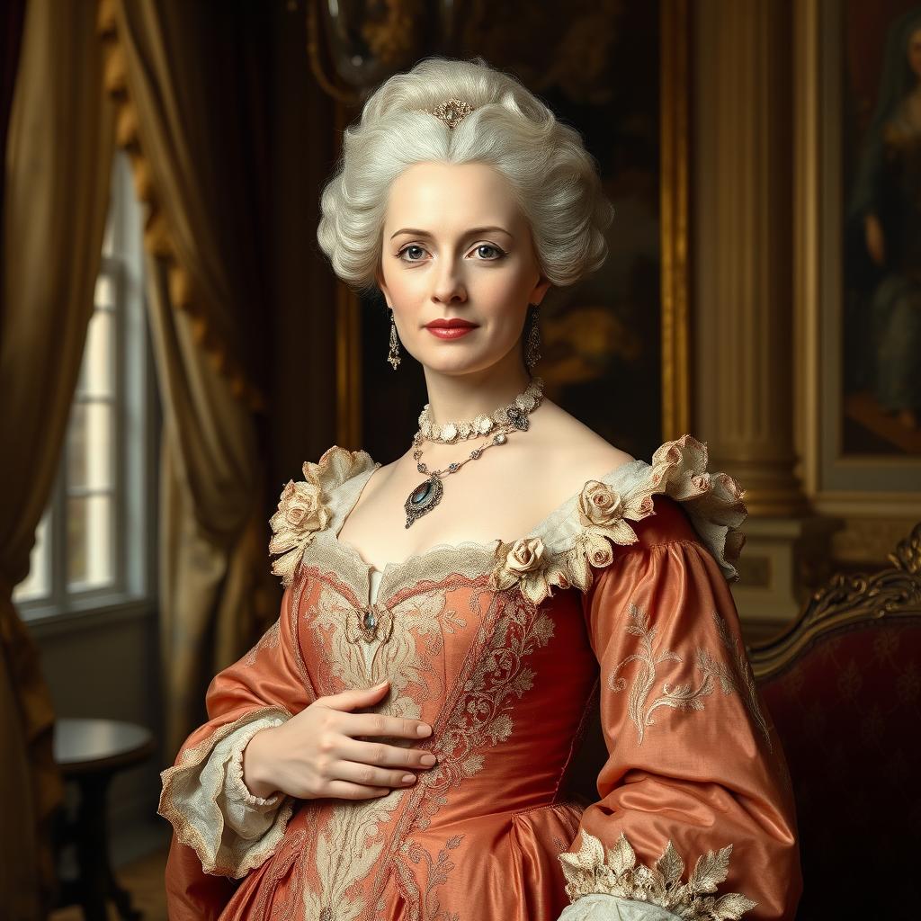 A regal portrait of an 18th-century aristocratic woman, exuding elegance and sophistication