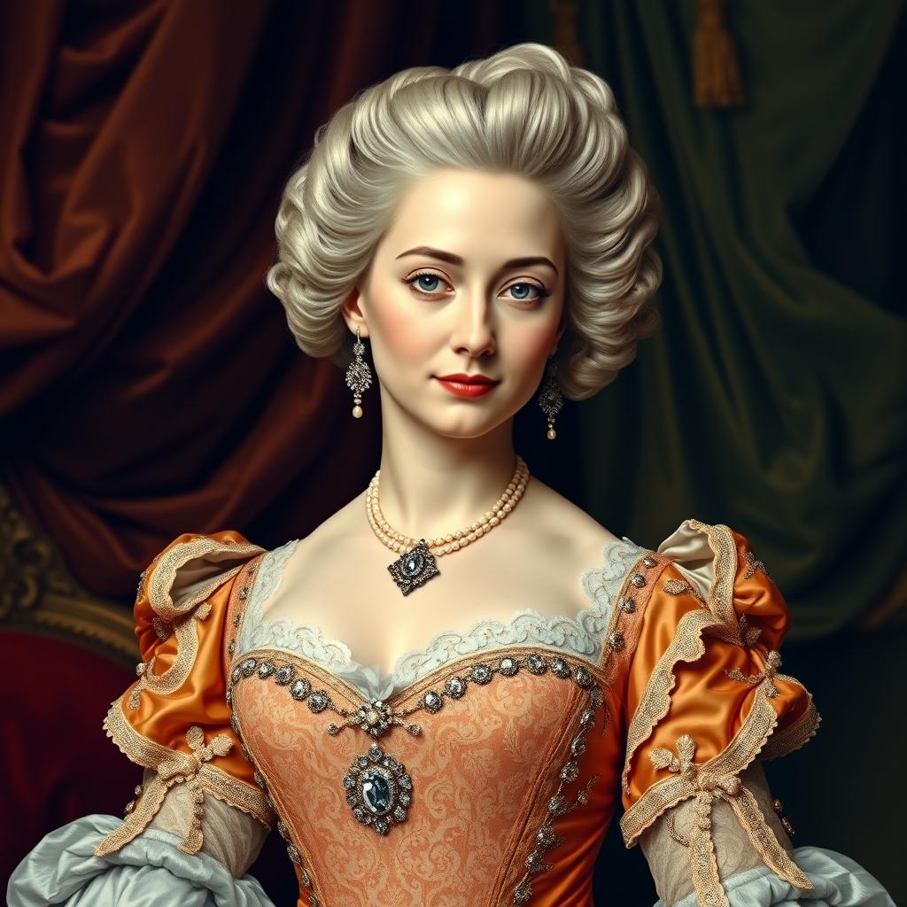 A regal portrait of an 18th-century aristocratic woman, exuding elegance and sophistication