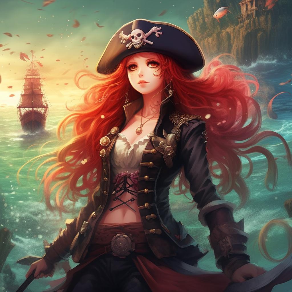 Anime style book cover art featuring pirates and mermaids for a novel