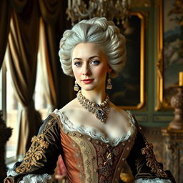 A regal portrait of an 18th-century aristocratic woman, exuding elegance and sophistication