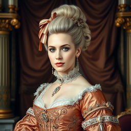 A stunning portrait of an 18th-century wealthy woman, showcasing her grace and opulent style