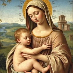 A serene and beautifully detailed painting of the Madonna and Child in the style of Raphael from the 16th century, capturing the essence of Renaissance artistry