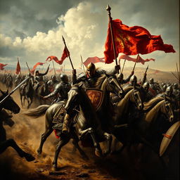 A dramatic and intense depiction of the Battle of Anghiari, capturing the chaos and dynamism of the 1440 conflict