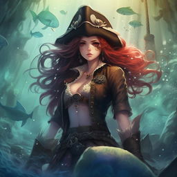 Anime style book cover art featuring pirates and mermaids for a novel