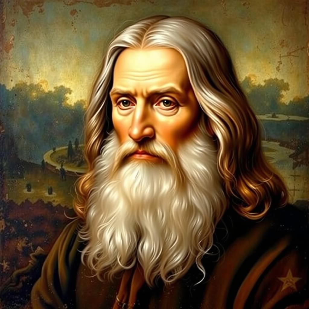 A detailed and realistic portrait of Leonardo da Vinci, capturing his thoughtful and intelligent expression