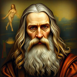 A detailed and realistic portrait of Leonardo da Vinci, capturing his thoughtful and intelligent expression