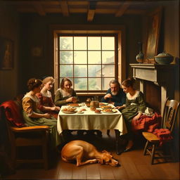 A 17th-century Dutch genre painting depicting a lively domestic scene