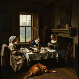 A 17th-century Dutch genre painting depicting a lively domestic scene