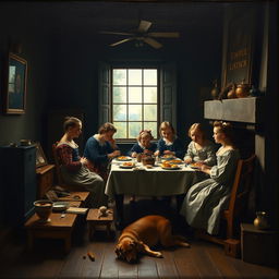 A 17th-century Dutch genre painting depicting a lively domestic scene