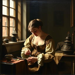 A 17th-century Dutch genre painting in the style of Johannes Vermeer