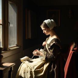 A 17th-century Dutch genre painting in the style of Johannes Vermeer