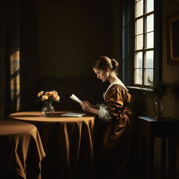 A 17th-century Dutch genre painting in the style of Johannes Vermeer, depicting an intimate indoor scene