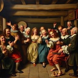 A 17th-century Dutch genre painting in the style of Frans Hals, capturing a dynamic scene full of energy and emotion