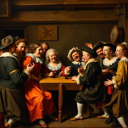 A 17th-century Dutch genre painting in the style of Frans Hals, capturing a dynamic scene full of energy and emotion