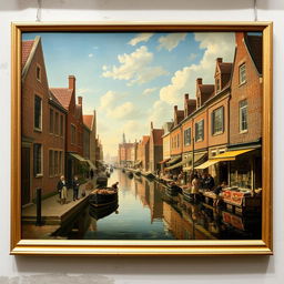 A 17th-century Dutch genre painting depicting a picturesque street scene alongside a tranquil canal