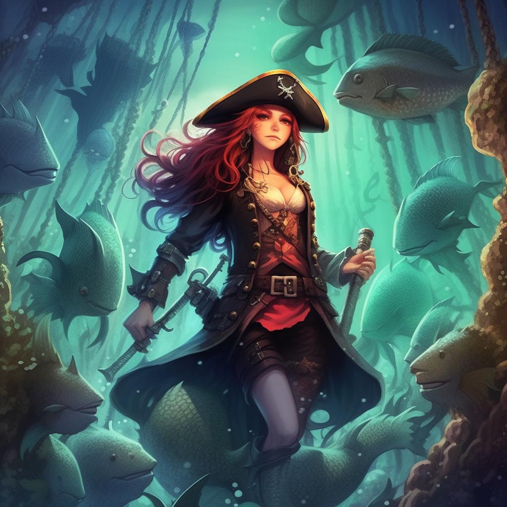 Anime style book cover art featuring pirates and mermaids for a novel