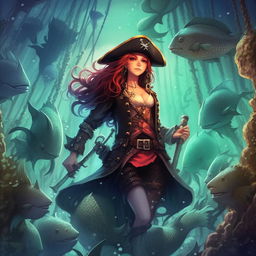 Anime style book cover art featuring pirates and mermaids for a novel