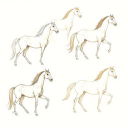 A collection of exquisite drawings featuring horses, rendered in the iconic style of Leonardo da Vinci