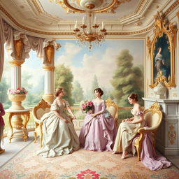 A captivating French Rococo style painting that embodies elegance and opulence