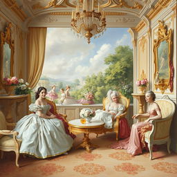 A captivating French Rococo style painting that embodies elegance and opulence