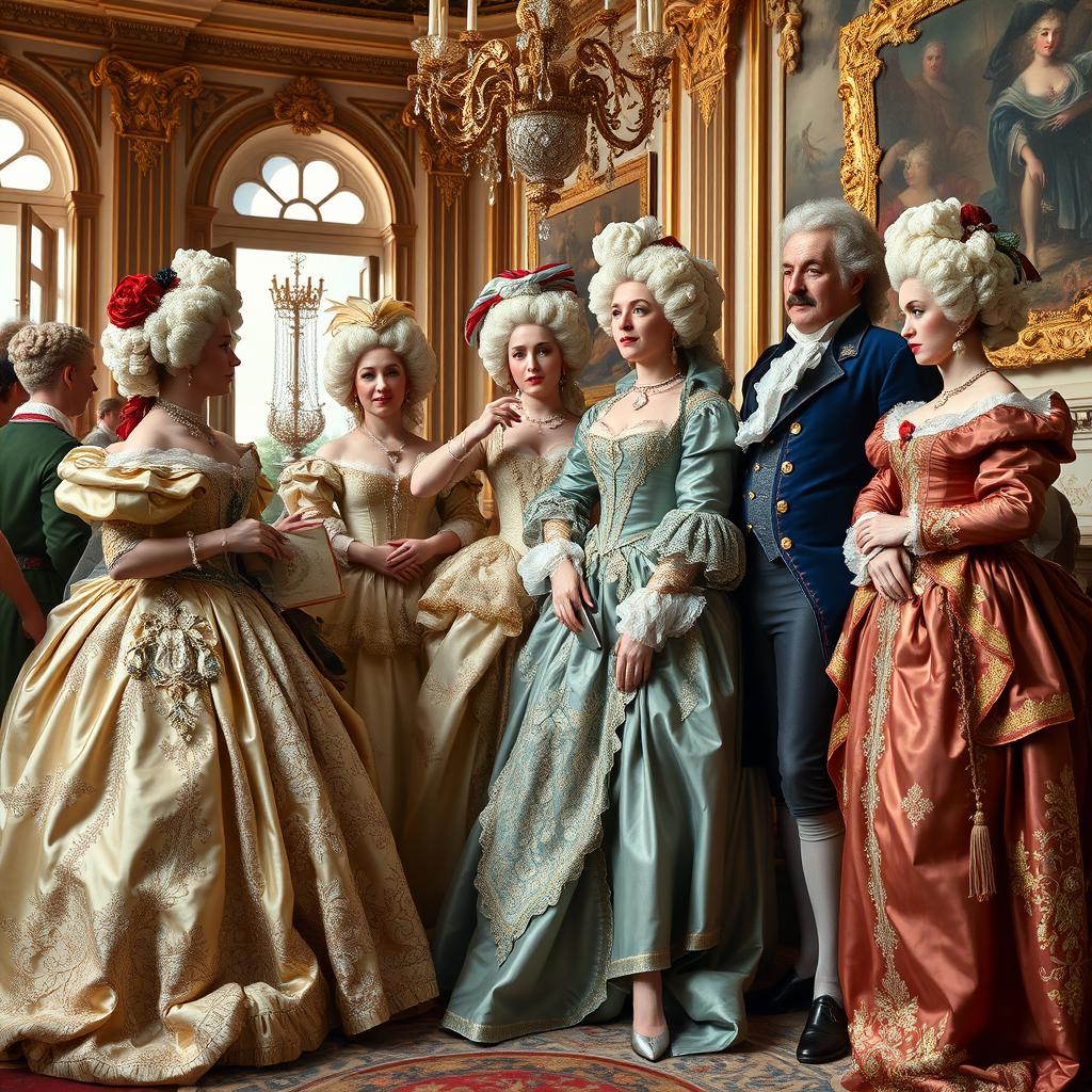 A captivating depiction of 18th century French aristocrats, capturing the opulence and elegance characteristic of the period