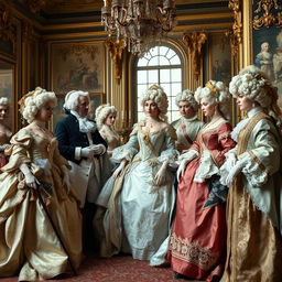 A captivating depiction of 18th century French aristocrats, capturing the opulence and elegance characteristic of the period