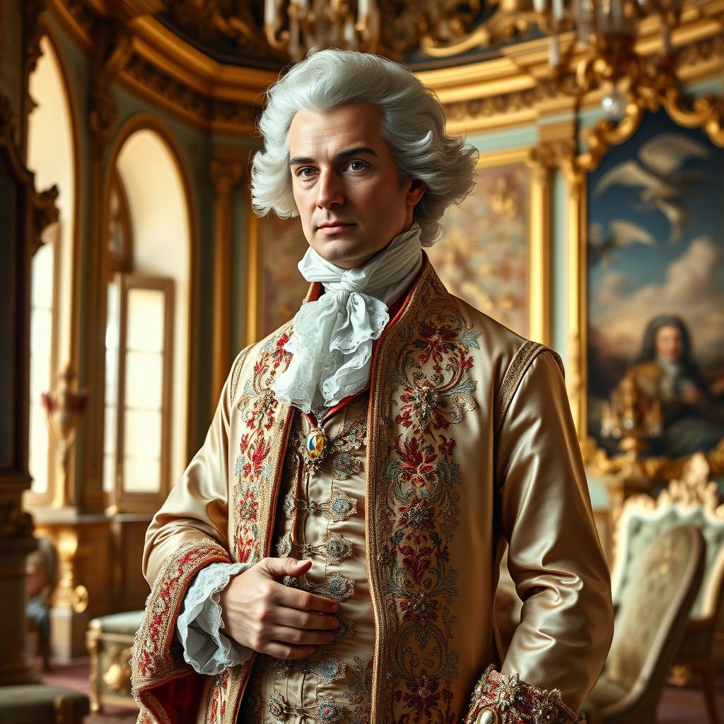 A distinguished 18th century French aristocrat, embodying the opulence and sophistication of the era