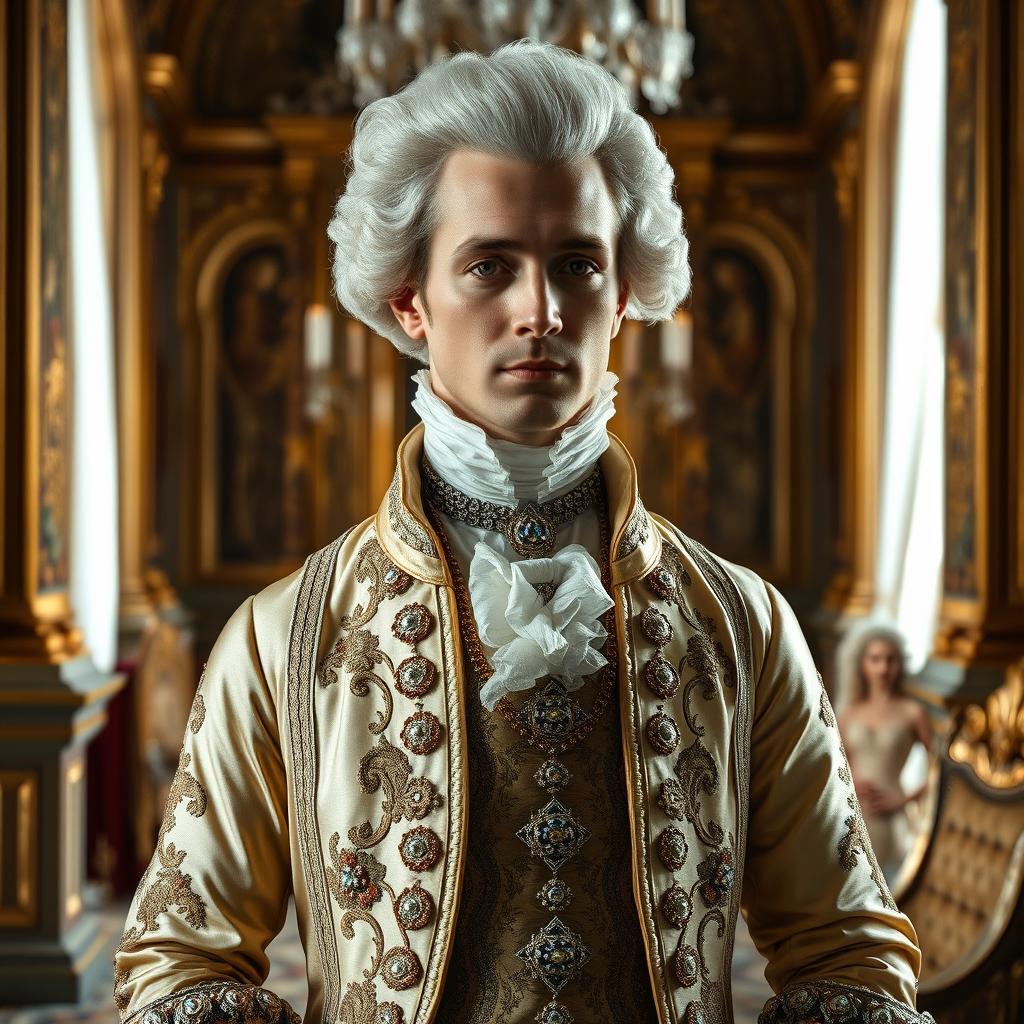 A distinguished 18th century French aristocrat, embodying the opulence and sophistication of the era