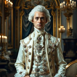 A distinguished 18th century French aristocrat, embodying the opulence and sophistication of the era