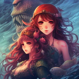 Anime style book cover art featuring pirates and mermaids for a novel