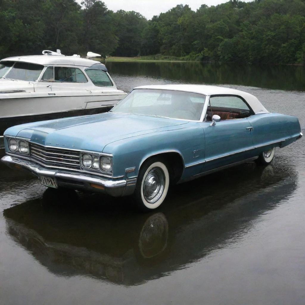 Boat combined with Oldsmobile