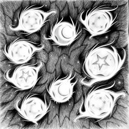 An intricately detailed drawing showcasing seven mystical Dragon Balls from Dragon Ball Z, each hovering in mid-air like luminous orbs, surrounded by swirling energy