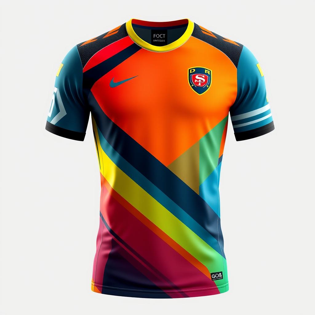 A modern football jersey featuring sleek designs, vibrant colors, and futuristic patterns