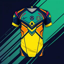 A sleek, modern football jersey design, showcasing bold geometric patterns and contrasting colors, representing a futuristic team