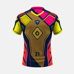 A sleek, modern football jersey design, showcasing bold geometric patterns and contrasting colors, representing a futuristic team