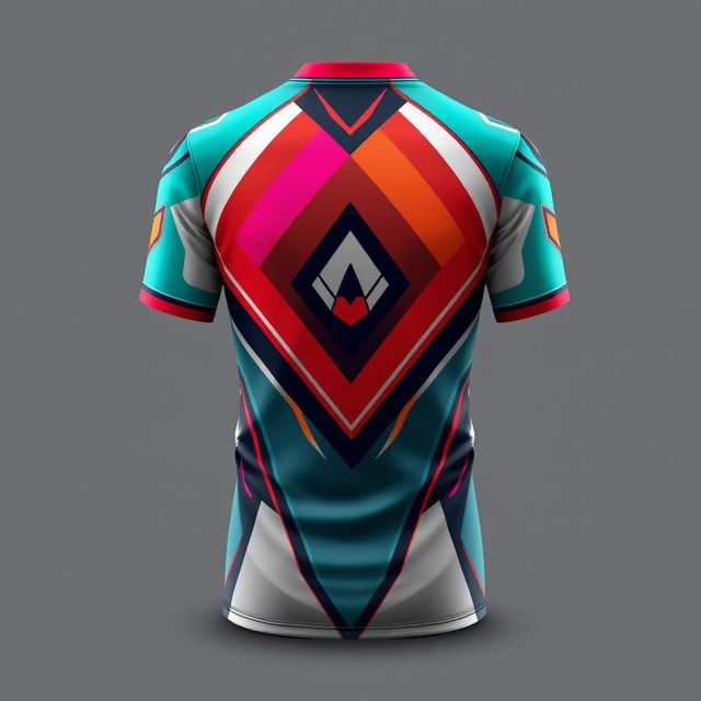 A sleek, modern football jersey design, showcasing bold geometric patterns and contrasting colors, representing a futuristic team