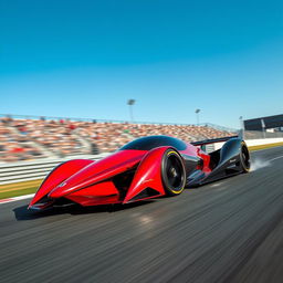 A sleek, futuristic racecar speeding down a track