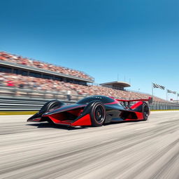 A sleek, futuristic racecar speeding down a track