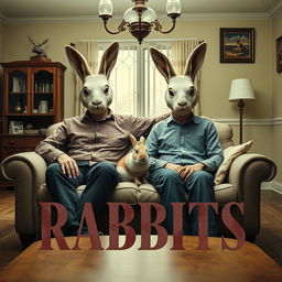 A film poster for the movie "RABBITS", showcasing a middle-class heterosexual married couple in their forties