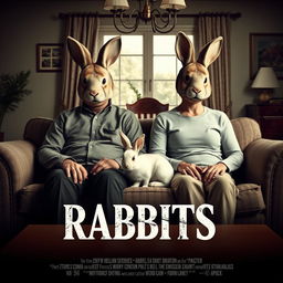 A film poster for the movie "RABBITS", showcasing a middle-class heterosexual married couple in their forties