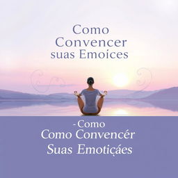 An insightful and calming book cover titled "Como Convencer Suas Emoções," featuring a serene scene where a person sits peacefully in meditation, surrounded by a tranquil landscape